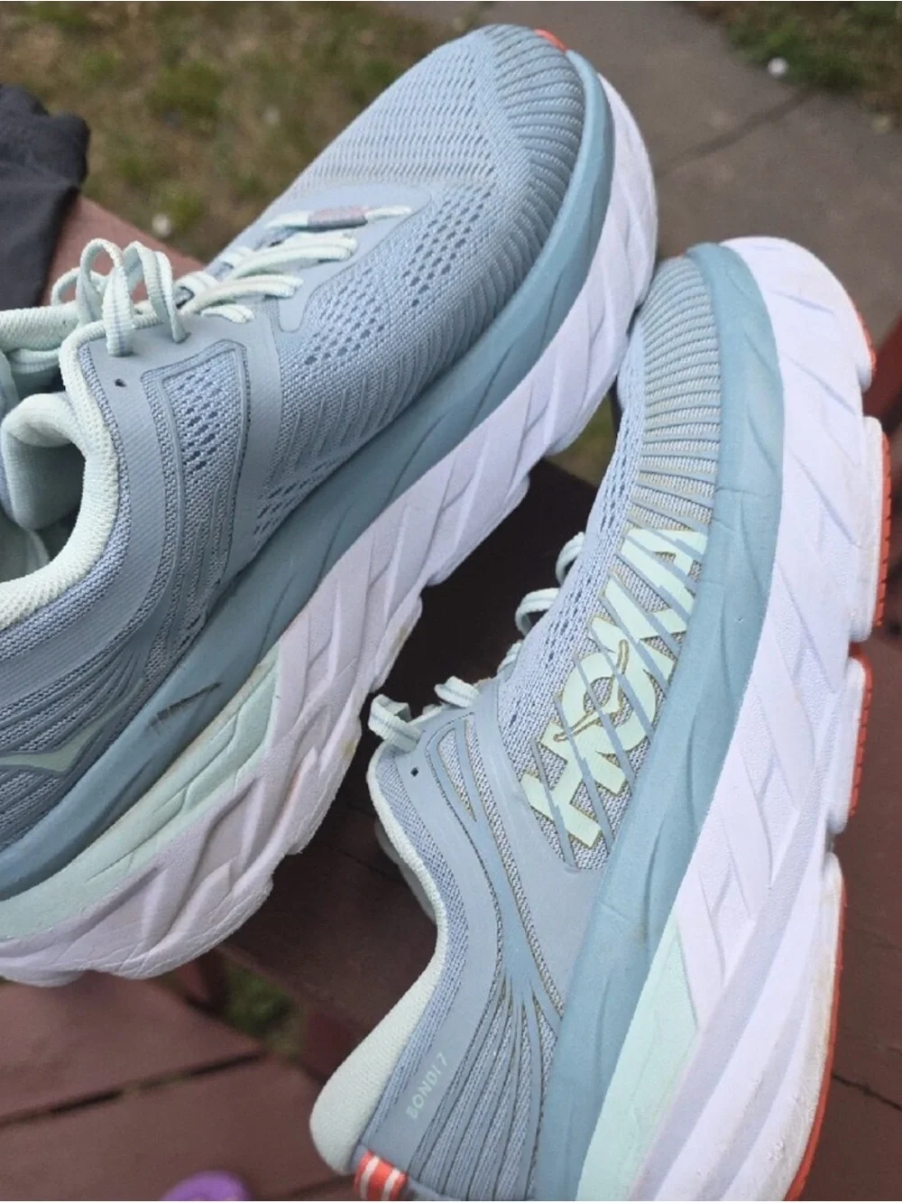 Hoka Women's Light Blue Running Shoes with Coral Accents